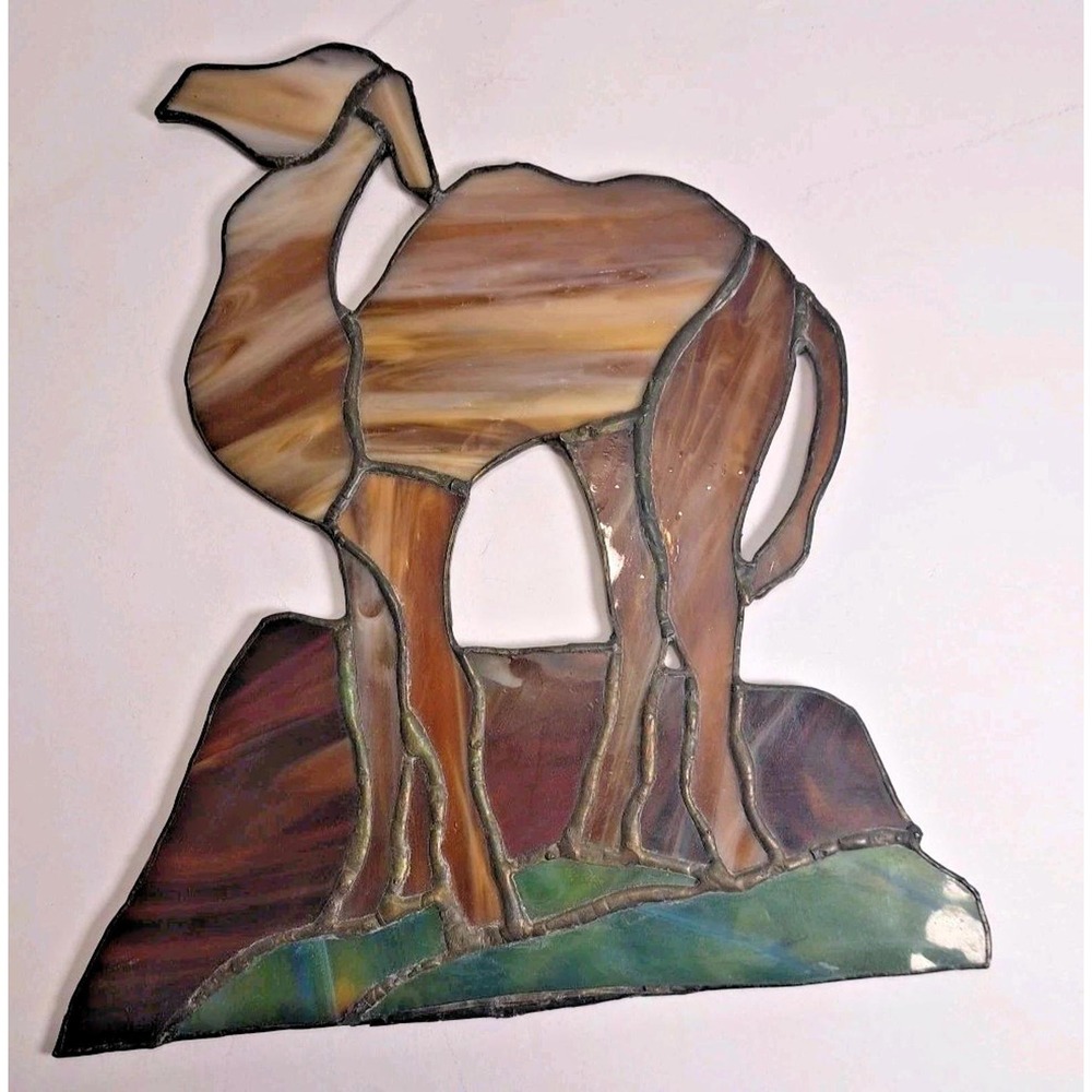 Handmade Stained Glass Camel Suncatcher Slag Glass Desert Art Amber Brown